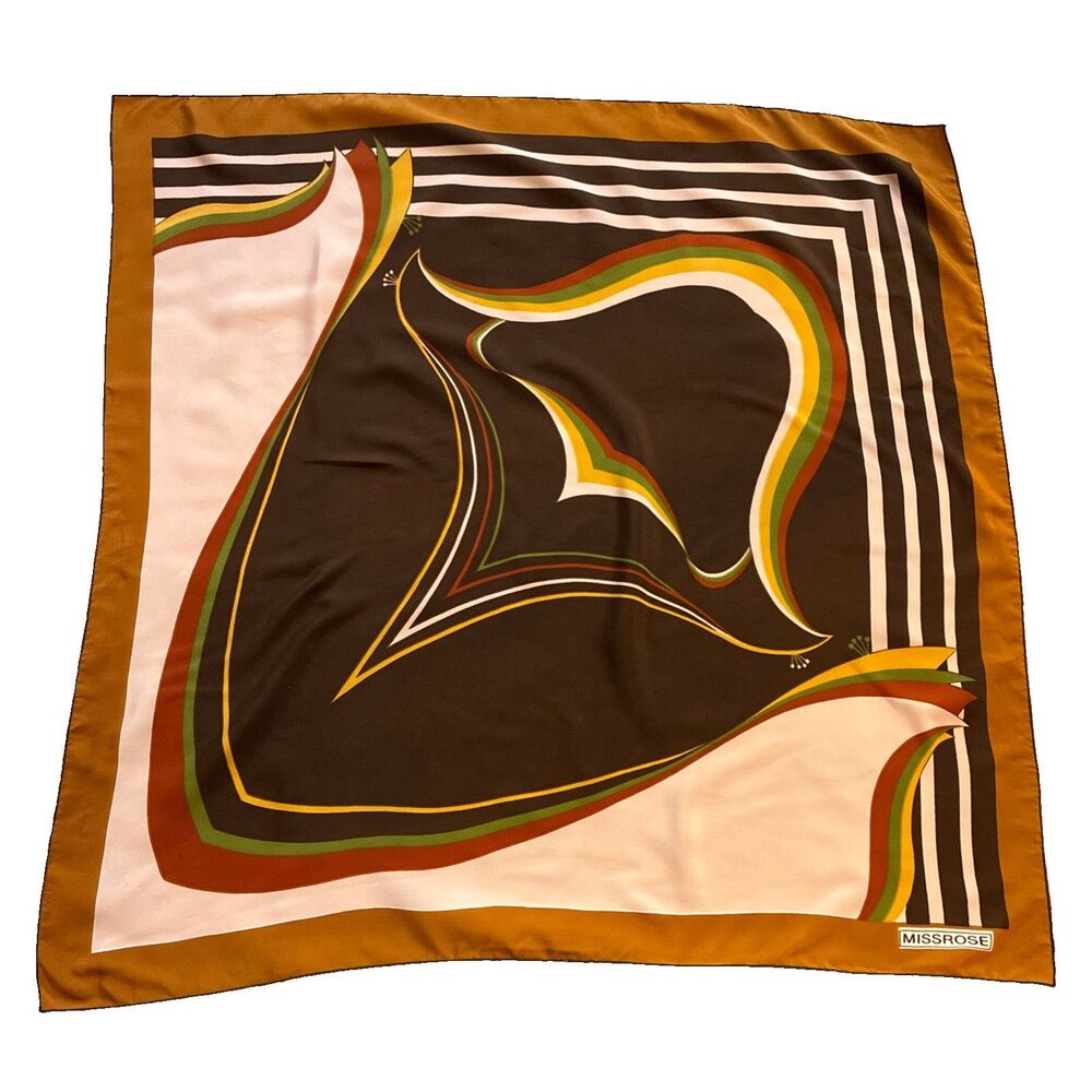 Vintage Missrose Abstract Scarf Brown Pink Green Red Yellow Gold